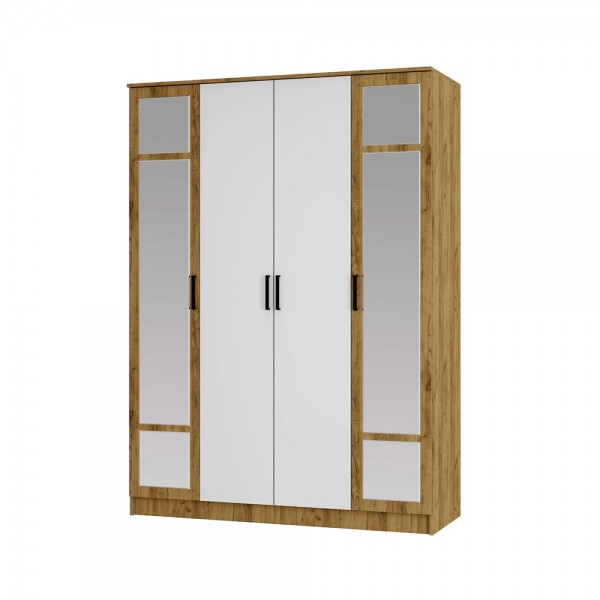 Шкаф 4-х створчатый Евро ШК-11 Крафт/белый (Раус) в ЛНР, Луганске