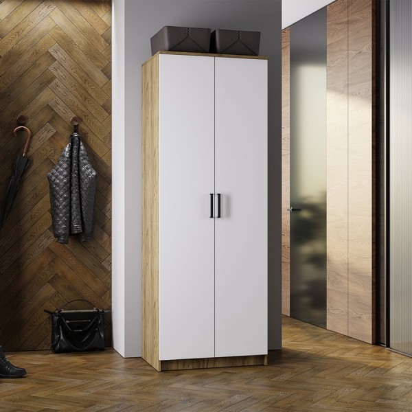 Шкаф 2-х створчатый Евро ШК-01 Крафт/белый (Раус) в Луганске, ЛНР