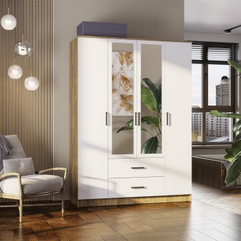 Шкаф 4-х створчатый "Евро ШК-12" Крафт/белый (Раус)