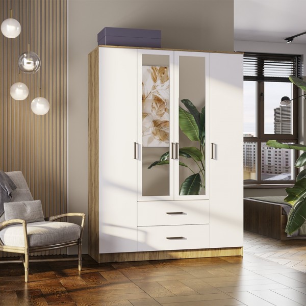 Шкаф 4-х створчатый Евро ШК-12 Крафт/белый (Раус) в Луганске, ЛНР